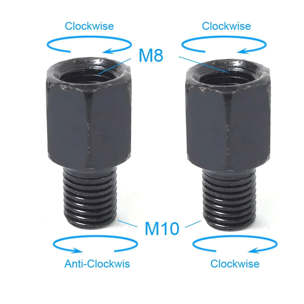 Black Motorcycle Mirror Adapters M10 M8 Right/Left Thread Conversion for Mirrors