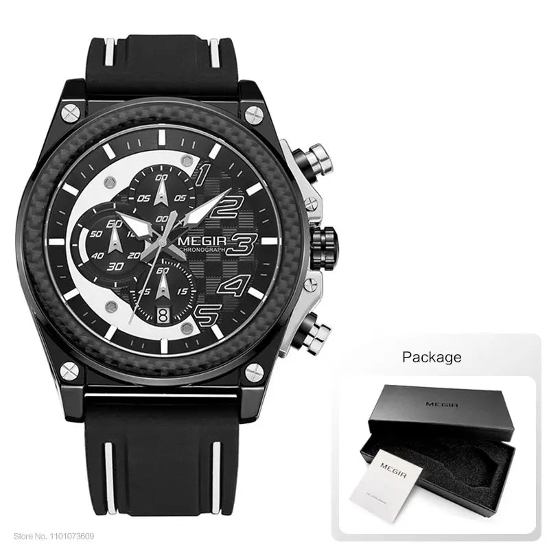 MEGIR Men's Chronograph Quartz Watch – Waterproof, Luminous, Silicone Strap