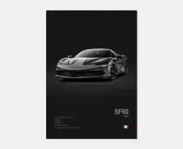 Pop B&W Italy Super Sport Car Canvas Poster Wall Art Garage F40 GTO GTB Mancave