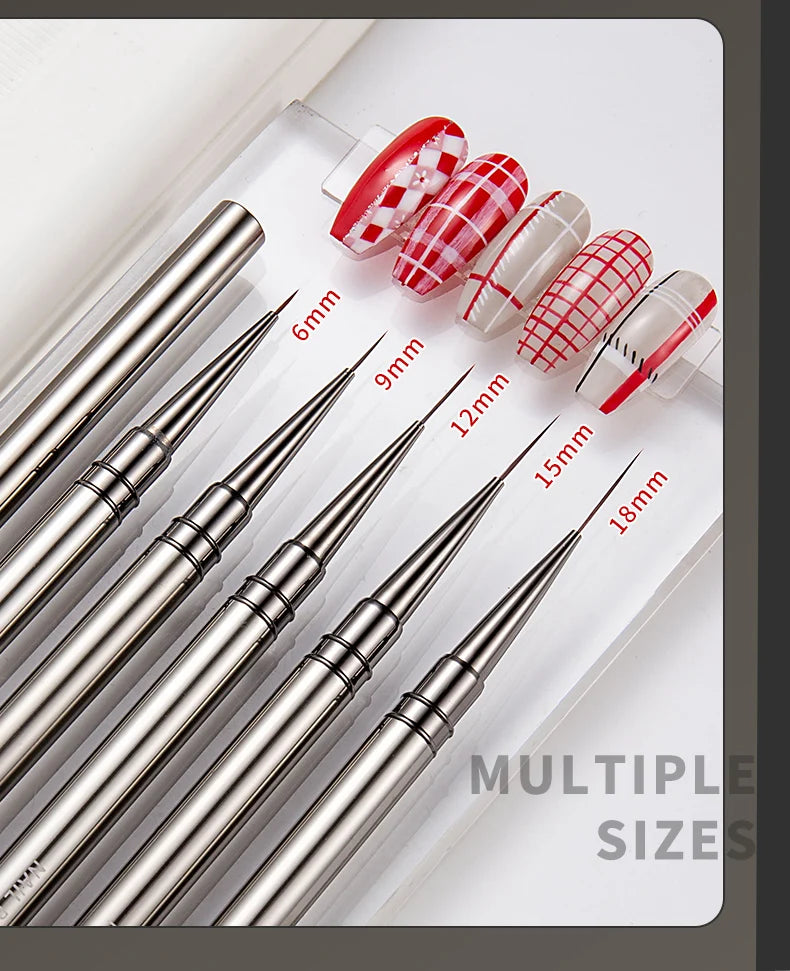 5PC Nail Art Liner Brushes Set - Metal Handle, Acrylic UV Gel Paint DIY Manicure