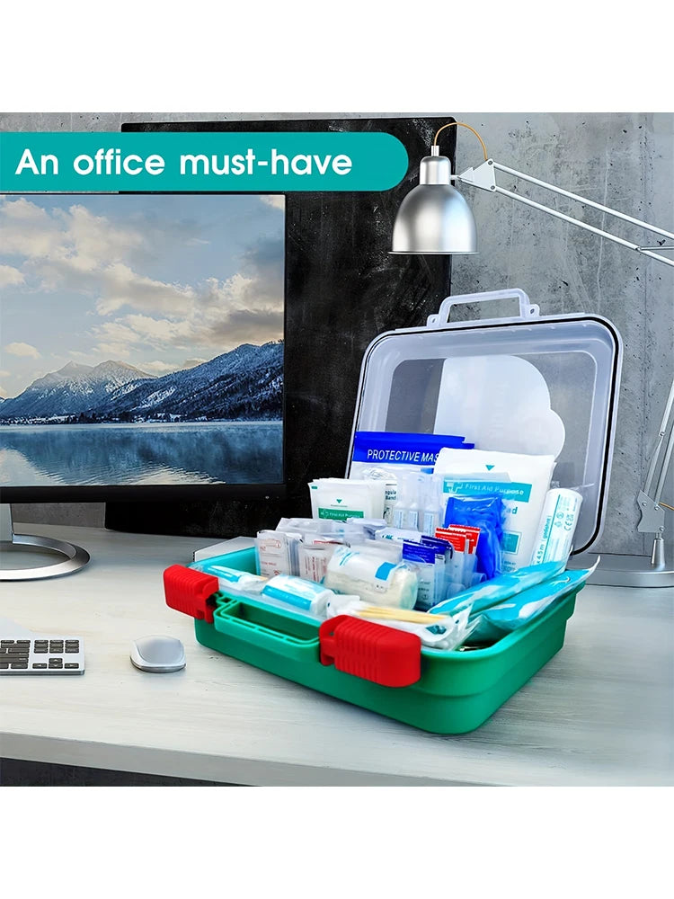 350pc Emergency First Aid Kit – Home, Office, Camping, Wall-Mountable Hard Case