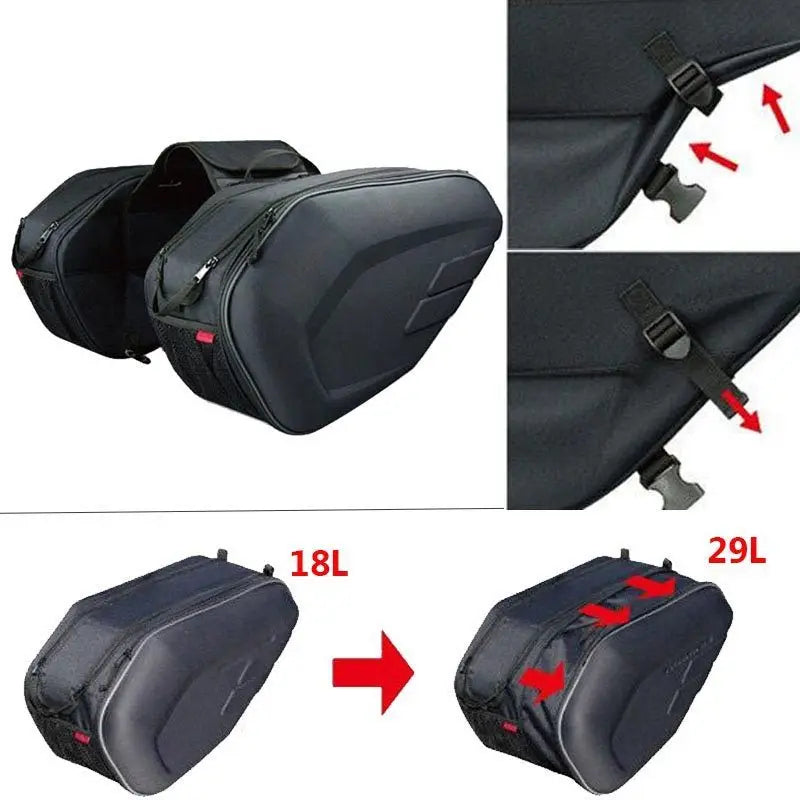 Universal Waterproof Expandable Motorcycle Saddle Bags, 36L-58L Panniers w/Cover