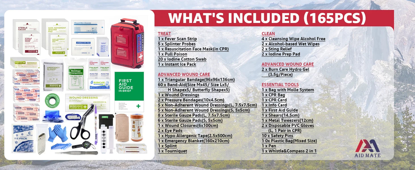 165-Piece First Aid Kit Emergency Medical Camping Home Car Outdoor Handy Hiking