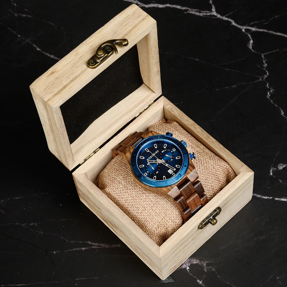 BOBO BIRD Men’s Wooden Chronograph Watch – Business Style with Date Display