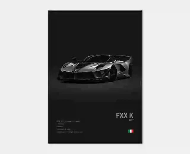 Pop B&W Italy Super Sport Car Canvas Poster Wall Art Garage F40 GTO GTB Mancave
