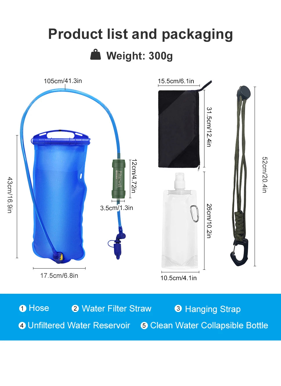 Outdoor Water Filter Straw & Gravity Bag – Portable Purifier, Camping & Survival