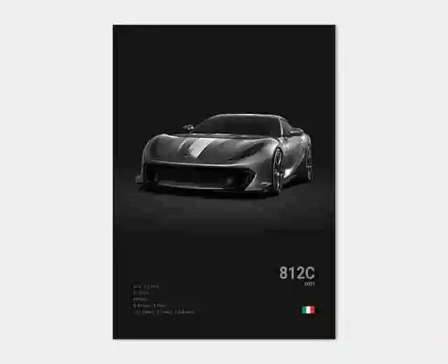 Pop B&W Italy Super Sport Car Canvas Poster Wall Art Garage F40 GTO GTB Mancave