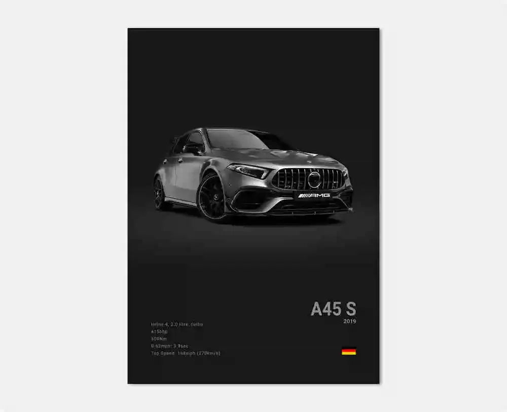 B&W Luxury Sports Car Poster Canvas Wall Art Garage Mancave Merc G63 SL GTR AMG