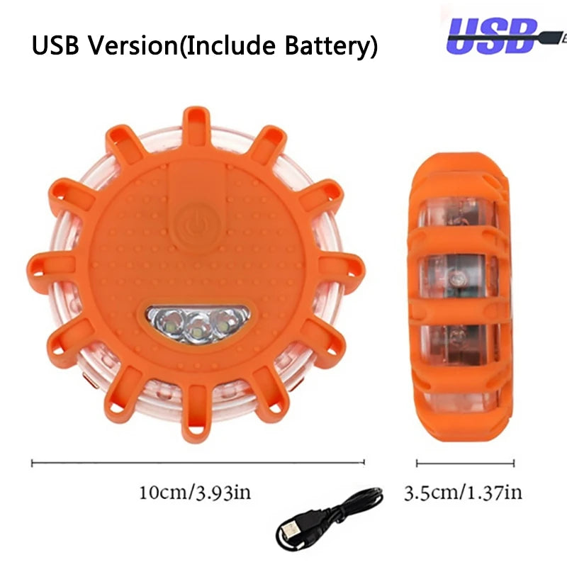 LED Warning Light Safety Flare 9-Mode Emergency Strobe Magnetic USB/Batt
