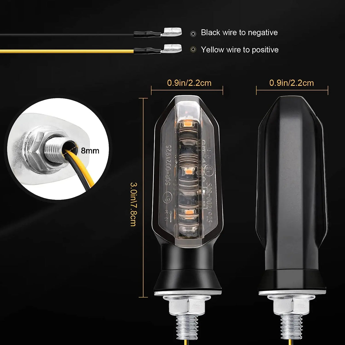 8mm Mini LED Motorcycle Turn Signal Lights Amber Flashing Blinker Lamp 12V