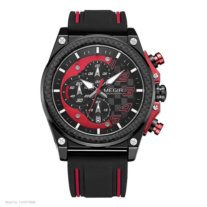 MEGIR Men's Chronograph Quartz Watch – Waterproof, Luminous, Silicone Strap