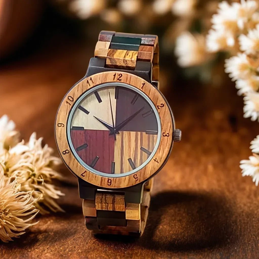 Men's Colourful Wooden Wrist Watch - Unique Wood Design, Stylish, Durable