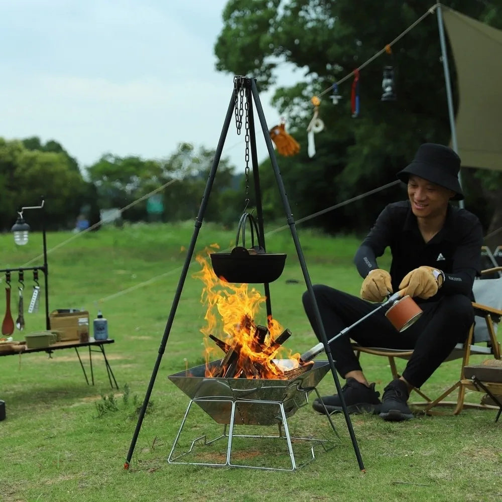 Camping Campfire Tripod Hanging Pot Cooking Aluminum Alloy