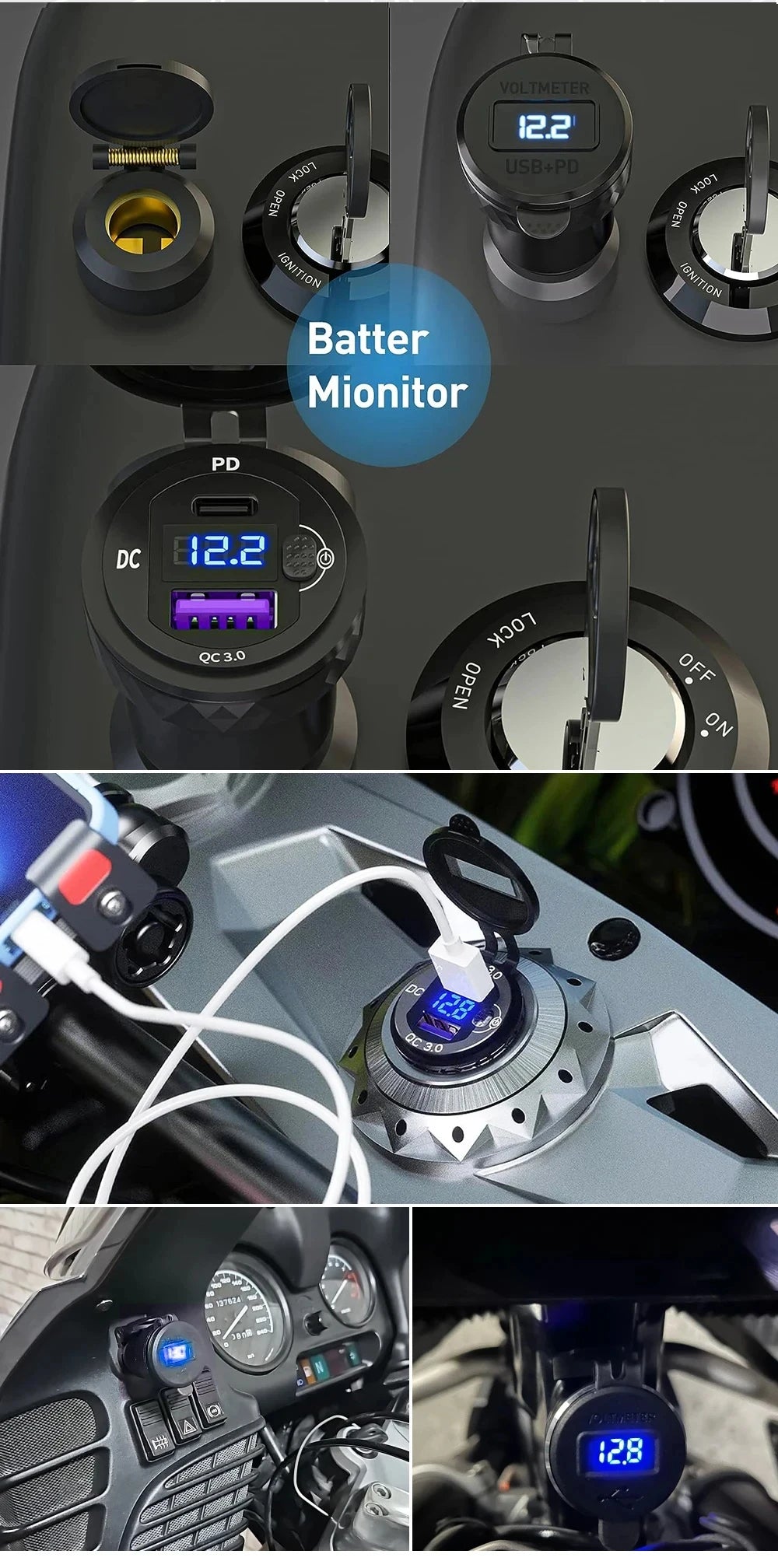 30W QC3.0 USB Type C PD Fast Charger Hella DIN Plug for BMW Ducati Triumph