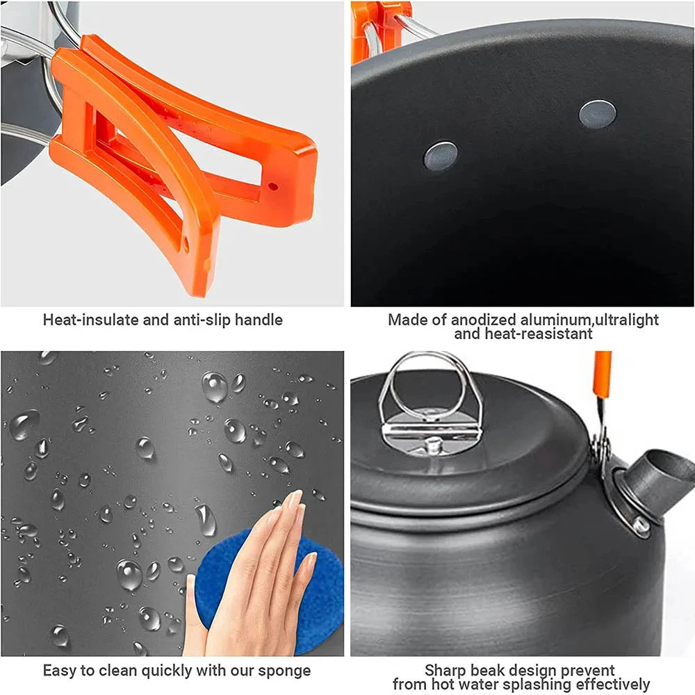 Camping Cookware Set Outdoor Picnic Travel Teapot Non-Stick Pots for 2-3 People