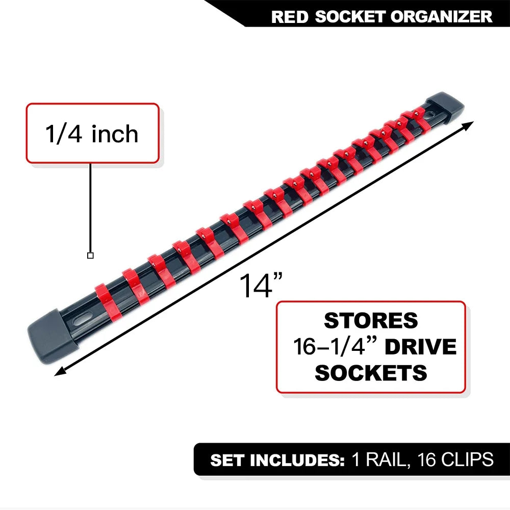 ABS Socket Organizer Rails - 1/4", 3/8", 1/2" Tool Box Rail Track Holder
