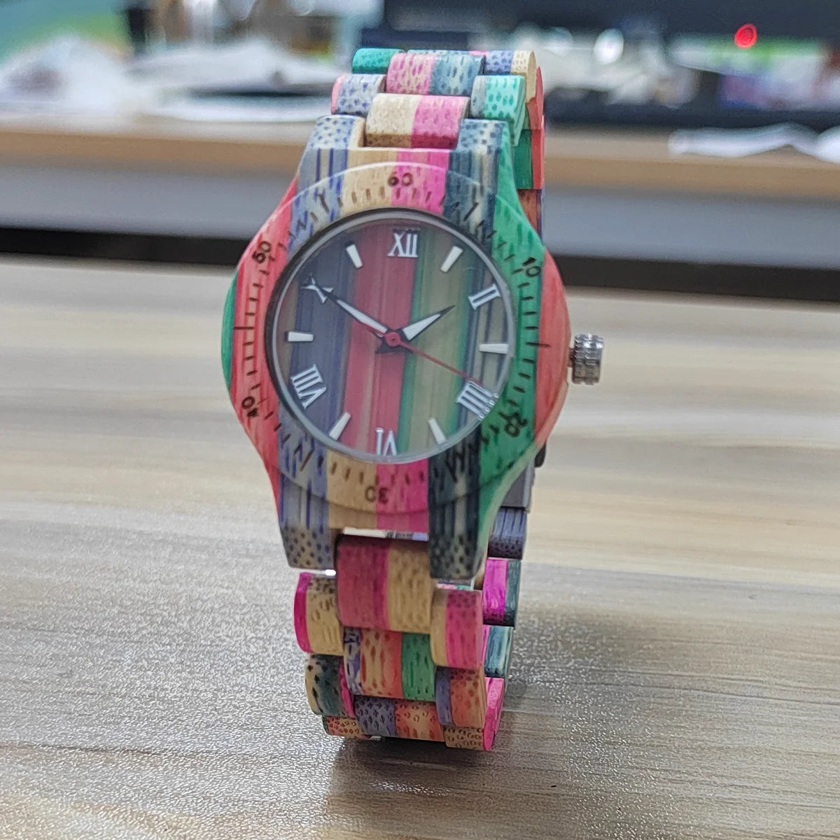 Womens Bamboo Wooden Watch  Natural Multicolour Rainbow Gifts Her