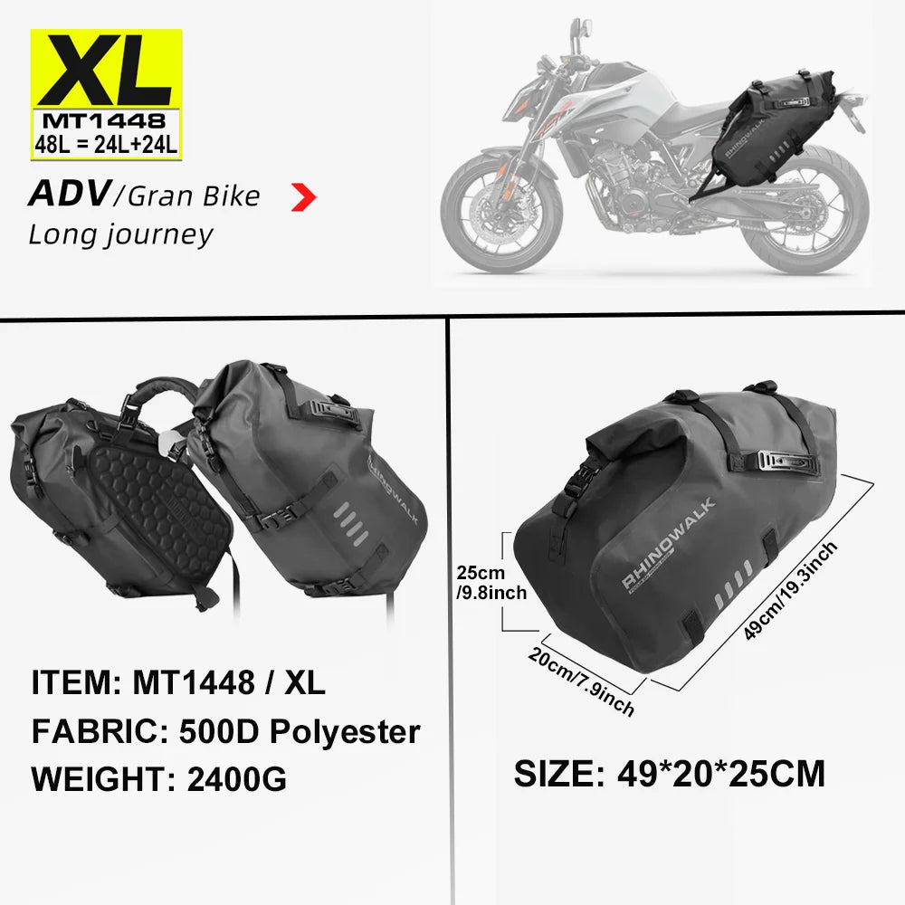 Rhinowalk Motorcycle Side Bags 100% Waterproof 18L/28L/48L Large-Capacity Panniers