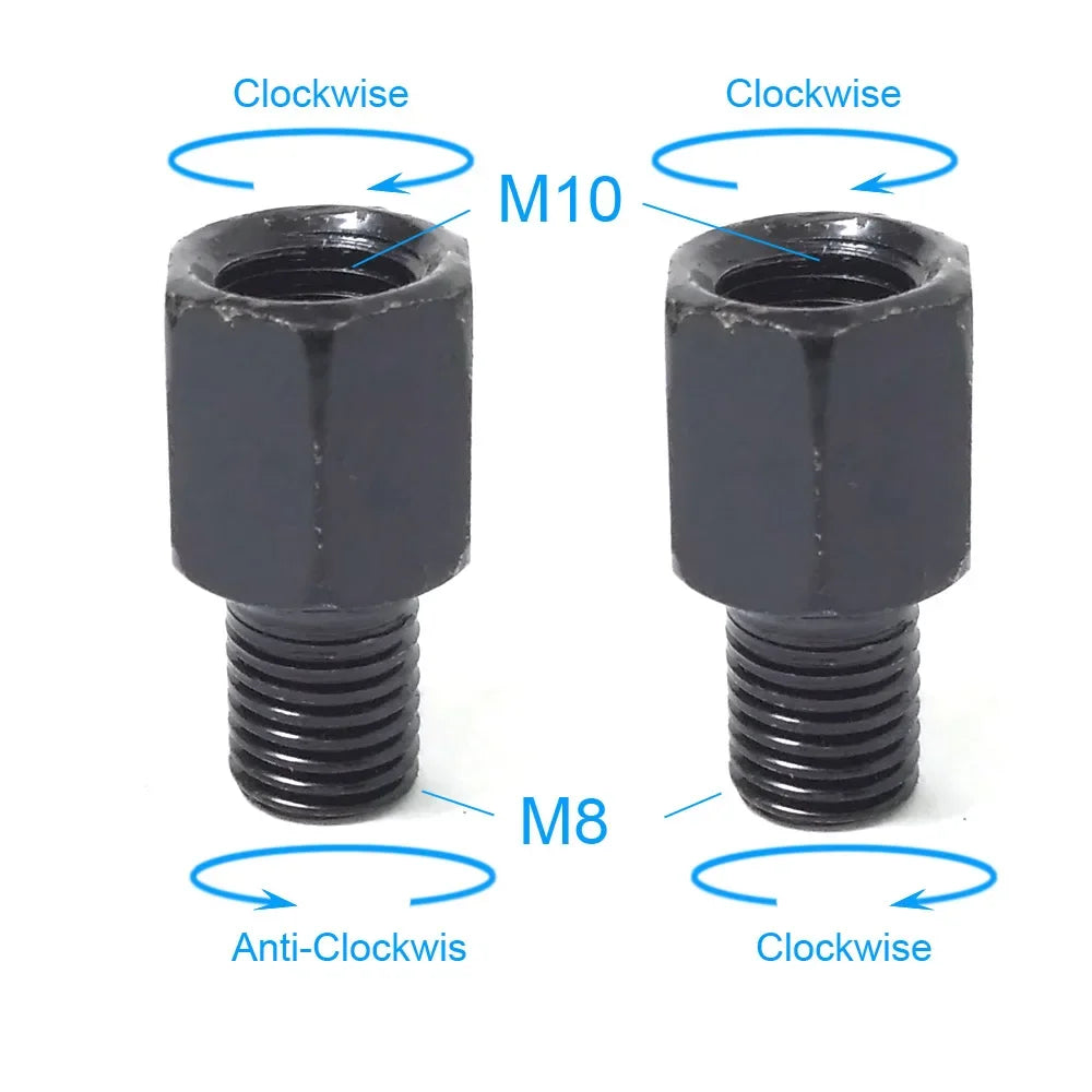 Black Motorcycle Mirror Adapters M10 M8 Right/Left Thread Conversion for Mirrors