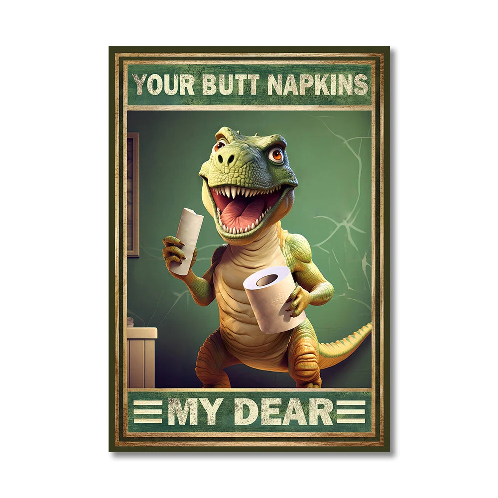 Funny Animals Wall Art Canvas Poster Prints Dinosaur Cats Dogs Retro Bathroom WC