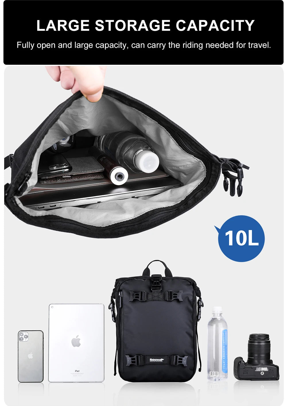 Rhinowalk Motorcycle Saddle Luggage Waterproof Rear Seat Bag 10L 20L 30L
