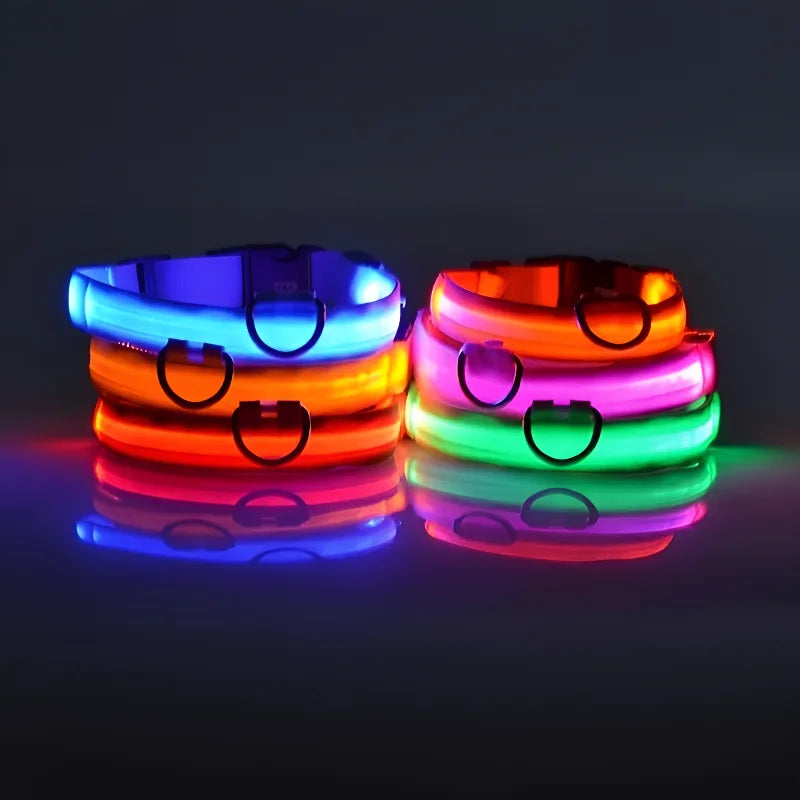 LED Dog Collar Glow-in-the-Dark, Safety Flashing Nylon Pet Collar luminous HiVis