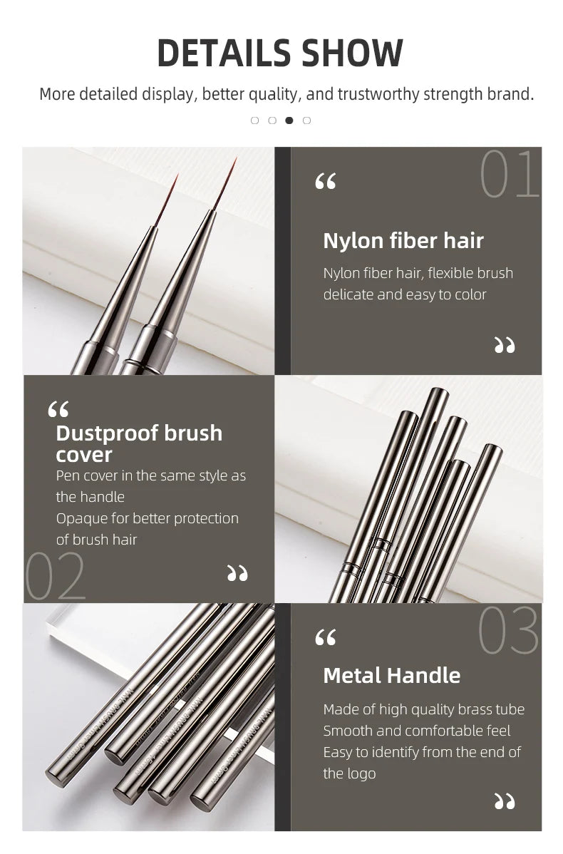 5PC Nail Art Liner Brushes Set - Metal Handle, Acrylic UV Gel Paint DIY Manicure