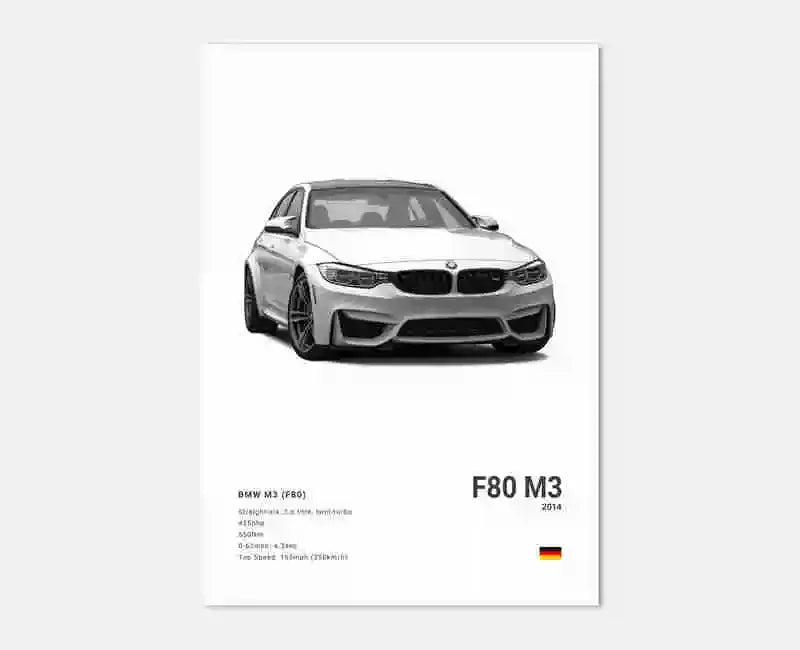 Pop B&W Luxury Car Canvas Poster Mancave Supercar MSport F80 M3 M140 GTR F87 G80