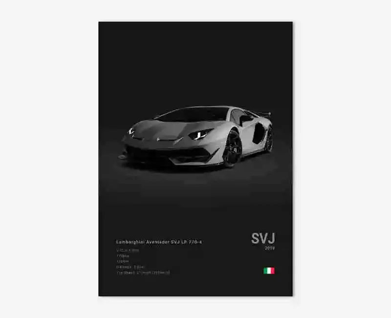 B&W Canvas Poster Luxury Supercar Lamborghini SUV SVJ Wall Art Garage Mancave