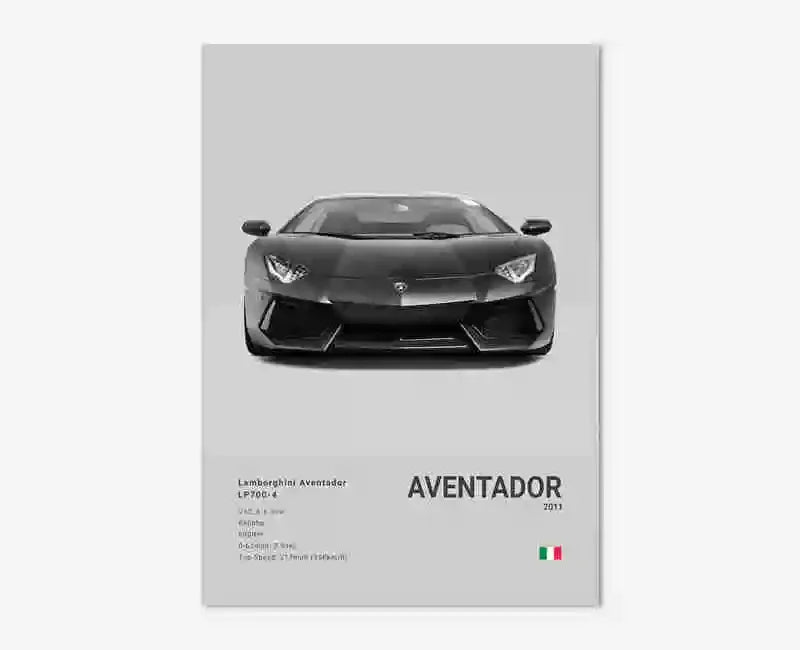 B&W Canvas Poster Luxury Supercar Lamborghini SUV SVJ Wall Art Garage Mancave