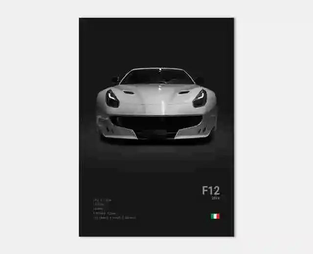 Pop B&W Italy Super Sport Car Canvas Poster Wall Art Garage F40 GTO GTB Mancave