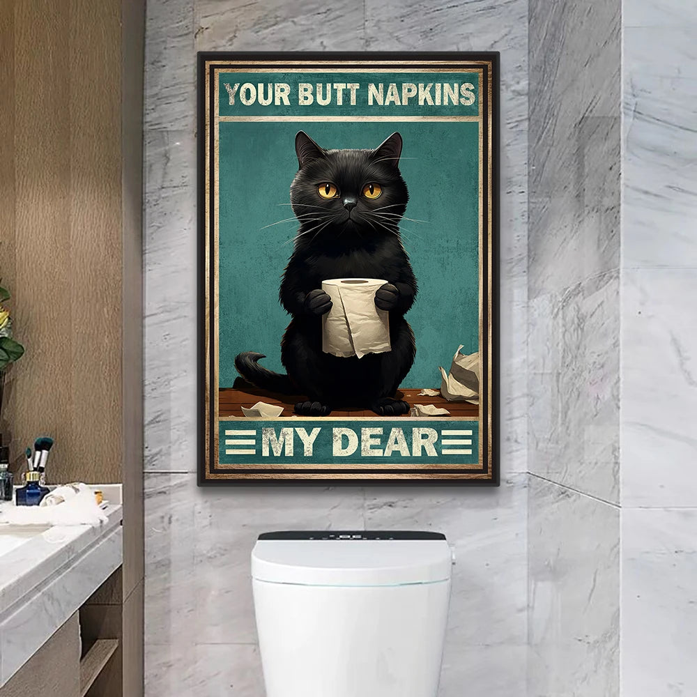Funny Animals Wall Art Canvas Poster Prints Dinosaur Cats Dogs Retro Bathroom WC