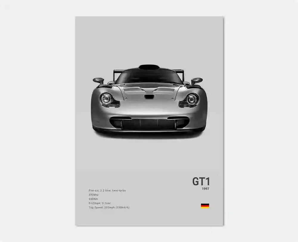 Pop B&W German Luxury Super Sport Car Canvas Poster 911 GT3 RS Turbo 918 993 GT4