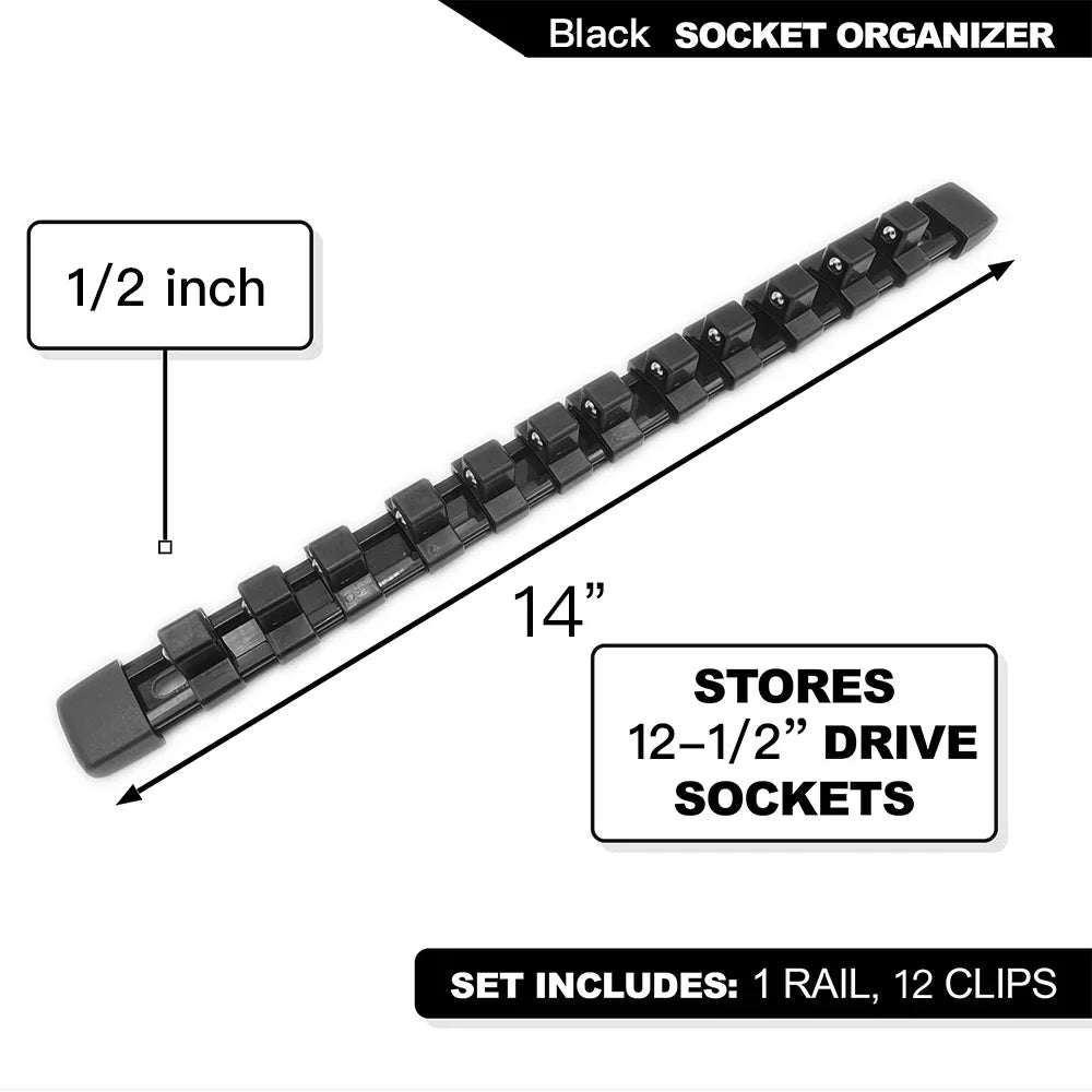 ABS Socket Organizer Rails - 1/4", 3/8", 1/2" Tool Box Rail Track Holder