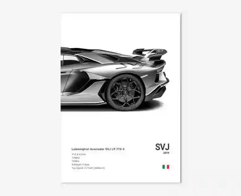 B&W Canvas Poster Luxury Supercar Lamborghini SUV SVJ Wall Art Garage Mancave