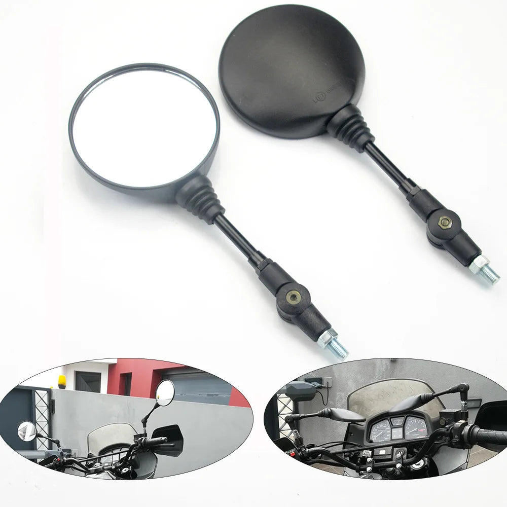 2pcs Foldable Round 10MM Motorcycle Rearview Mirrors - Universal Fit Black