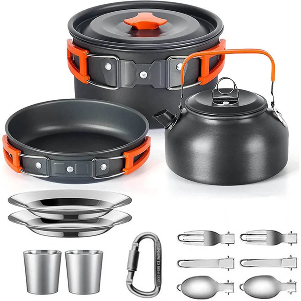 Camping Cookware Set Outdoor Picnic Travel Teapot Non-Stick Pots for 2-3 People
