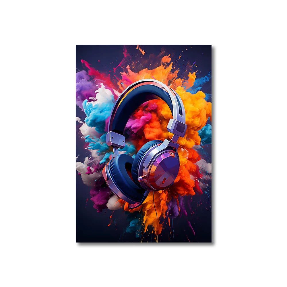 80s 90s style Neon Cyberpunk Gamer Controller Canvas Art Print Vibrant Mancave