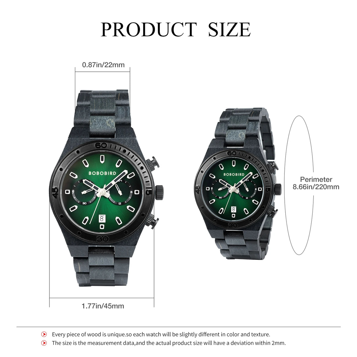 BOBO BIRD Men’s Wooden Chronograph Watch – Business Style with Date Display