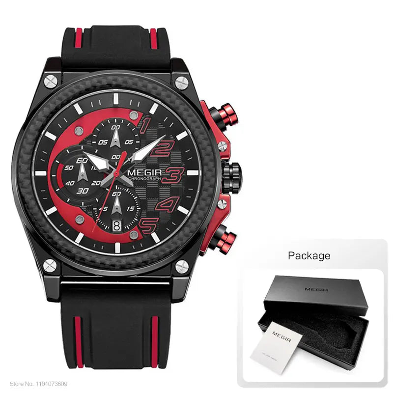 MEGIR Men's Chronograph Quartz Watch – Waterproof, Luminous, Silicone Strap
