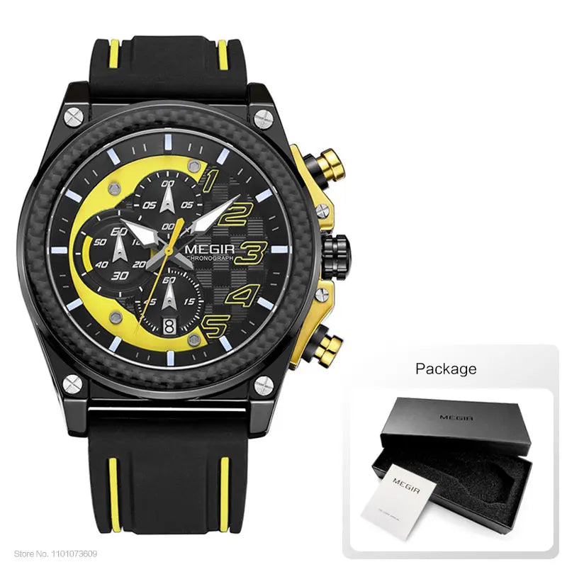 MEGIR Men's Chronograph Quartz Watch – Waterproof, Luminous, Silicone Strap
