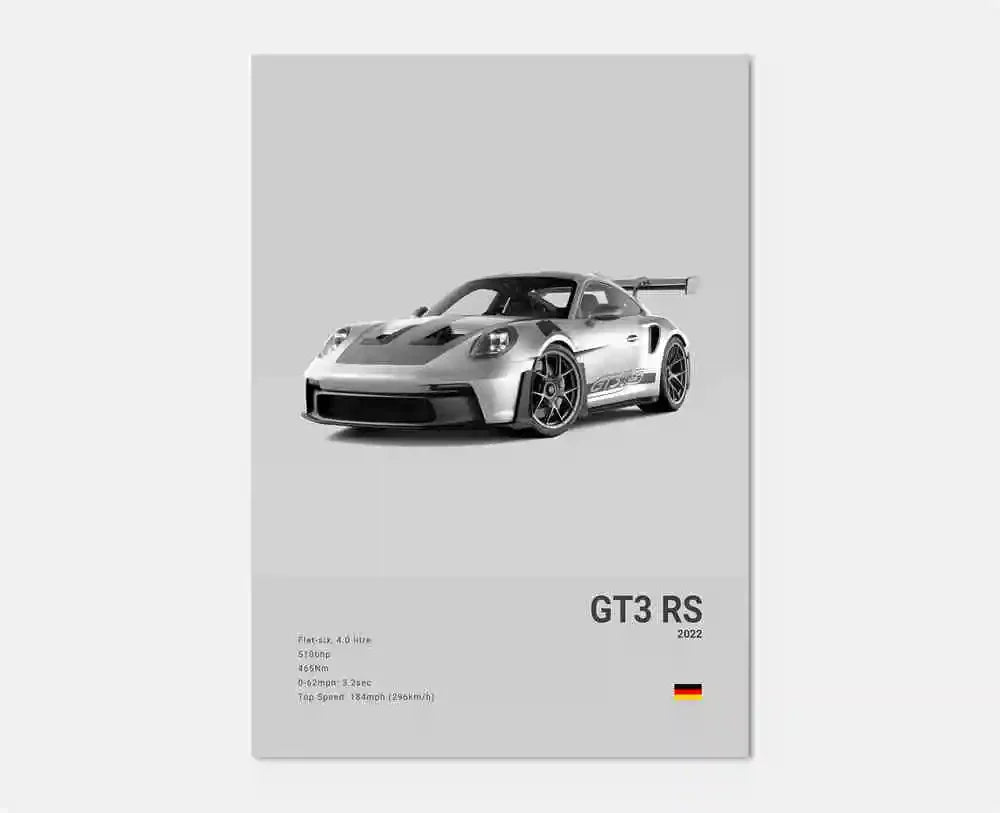Pop B&W German Luxury Super Sport Car Canvas Poster 911 GT3 RS Turbo 918 993 GT4