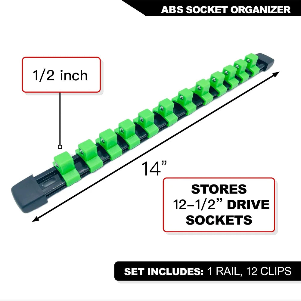 ABS Socket Organizer Rails - 1/4", 3/8", 1/2" Tool Box Rail Track Holder