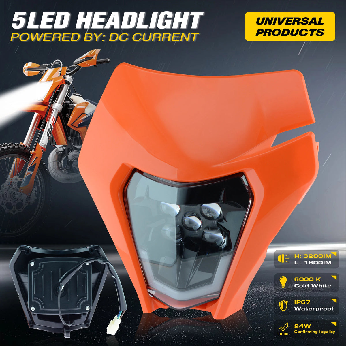 LED Headlight Plate for KTM EXC XC SX 125/250/300/450 Supermoto Enduro Bikes