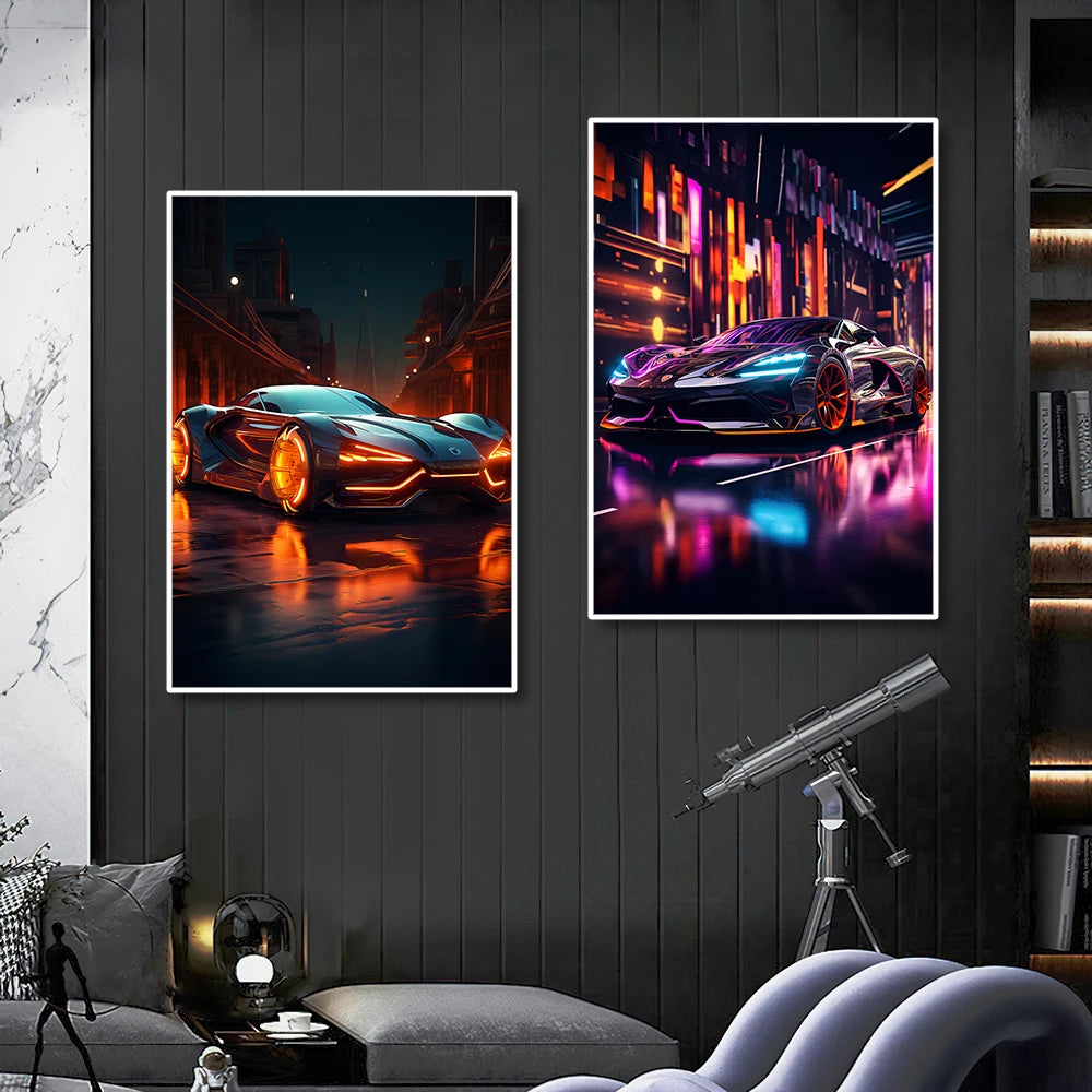 80s 90s style Neon Cyberpunk Gamer Controller Canvas Art Print Vibrant Mancave