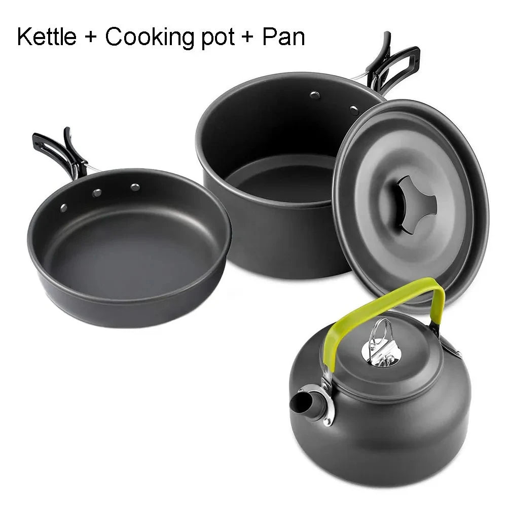Camping Cookware Set Outdoor Picnic Travel Teapot Non-Stick Pots for 2-3 People