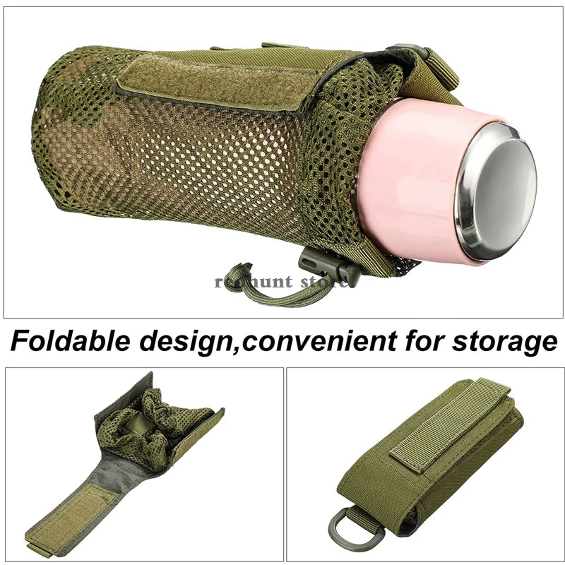 Tactical Molle Water Bottle Pouch Outdoor Mesh Holder Bag Hiking Cycle Backpack