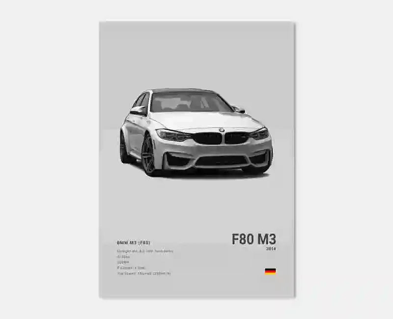 Pop B&W Luxury Car Canvas Poster Mancave Supercar MSport F80 M3 M140 GTR F87 G80