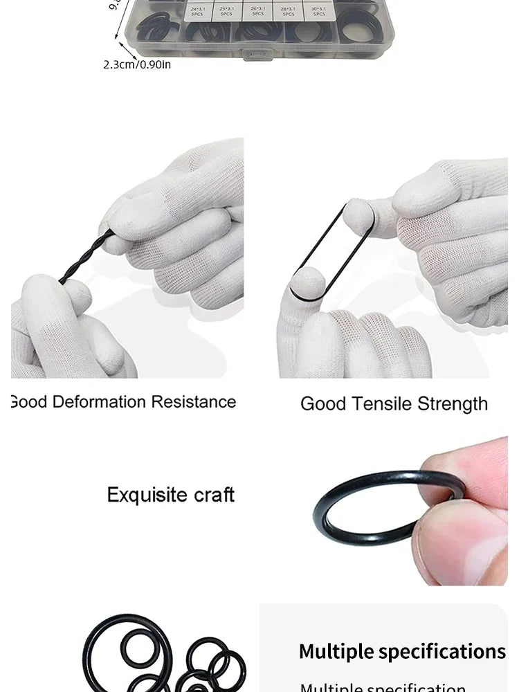 Rubber O Ring Set - 200pcs / 225pcs High-Pressure Sealing Gasket Repair Kit