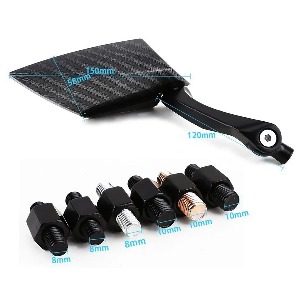 Pair Universal Carbon effect Adjustable Mirrors Motorcycle ADV Touring Scooters